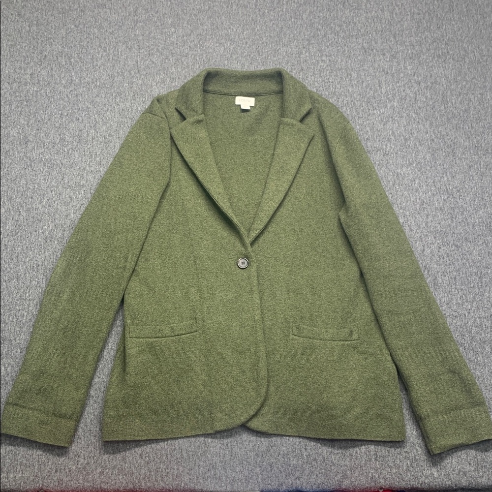 J. Crew Schoolboy Sweater Blazer Olive Green Single-Button Women's Size L - Picture 2 of 11
